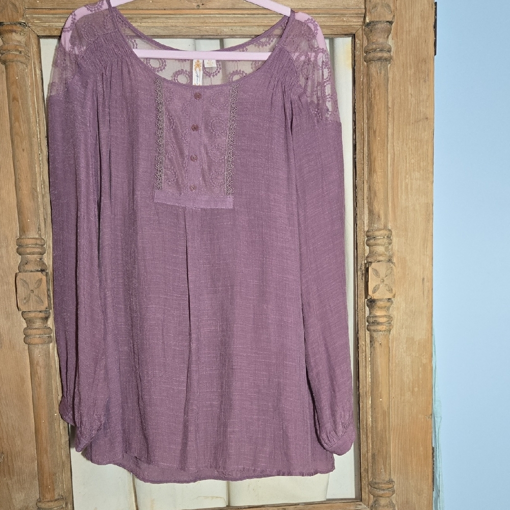 Adiva Purple/Mauve Long Sleeve Blouse with Bib Collar In Size Large